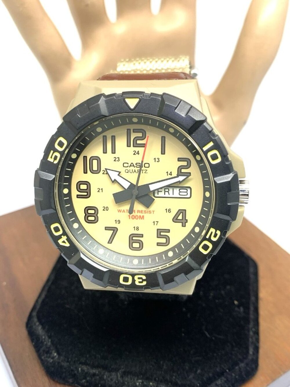 Casio Men's Watch MRW210H Quartz Day Date Khaki Beige Nylon Oversized 50mm 5474